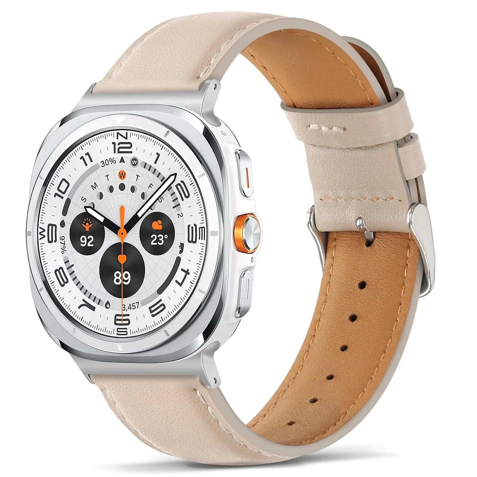 Tasikar Leather Band Compatible with Samsung Galaxy Watch Ultra 2/1 47mm | Classic Brown Genuine Leather Strap — Starlight / 47 mm