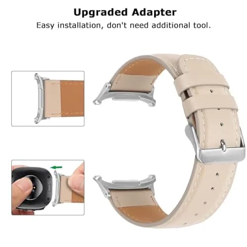 Tasikar Leather Watch Band for Samsung Galaxy Watch Ultra 47mm | Genuine Leather Strap, Vintage Style, Starlight thumbnail 4