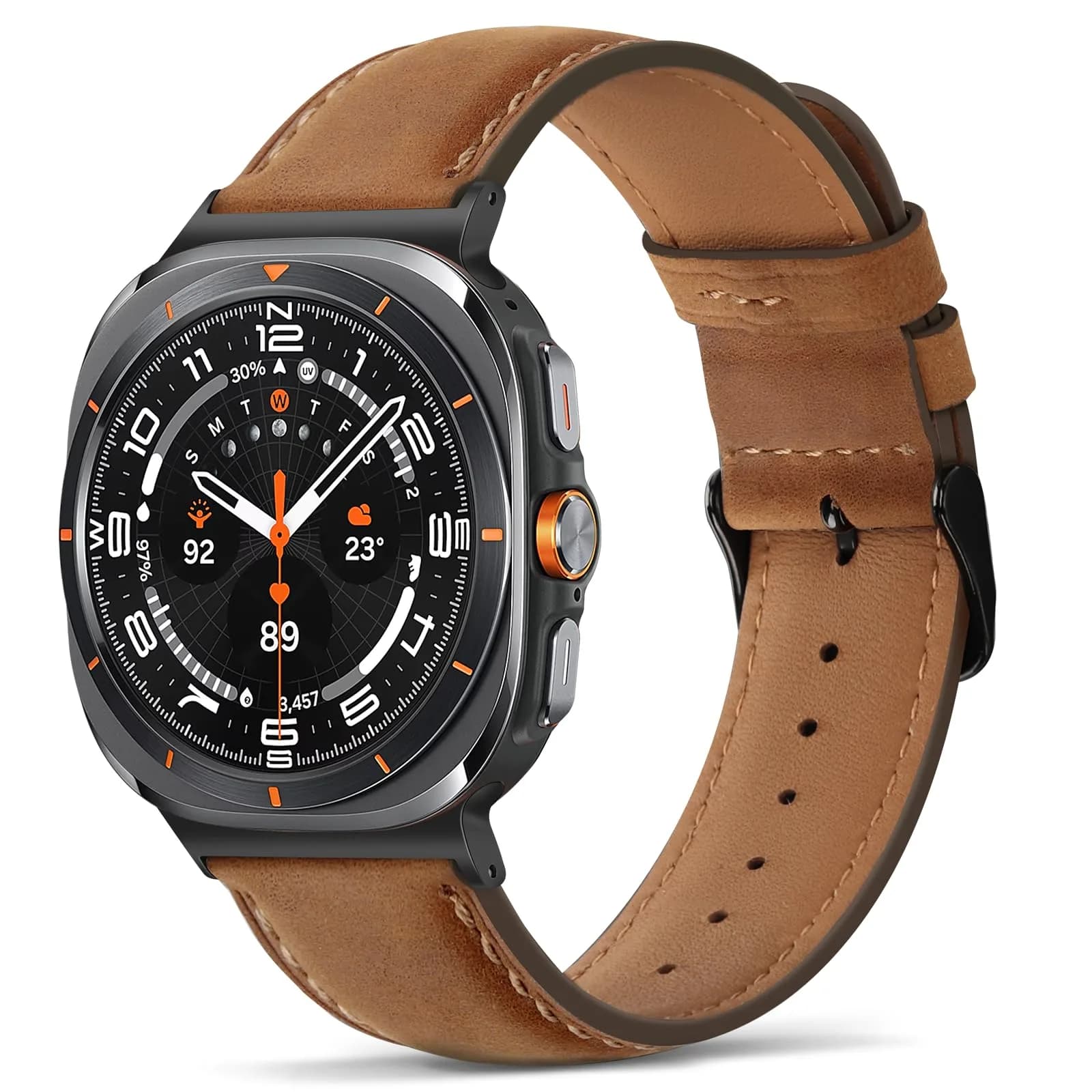 Tasikar Leather Band Compatible with Samsung Galaxy Watch Ultra 2/1 47mm | Classic Brown Genuine Leather Strap — Brown