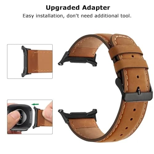 Tasikar Leather Band Compatible with Samsung Galaxy Watch Ultra 2/1 47mm | Classic Brown Genuine Leather Strap thumbnail 4