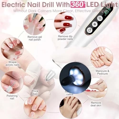 Hoxida Cordless Electric Nail Drill with 360° LED Light | 20,000 RPM, 10-Speed, Rechargeable thumbnail 4