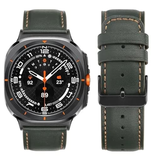 Tasikar Leather Watch Band Compatible with Samsung Galaxy Watch Ultra 2 47mm | Genuine Leather Strap, Green, 43mm Width thumbnail 2