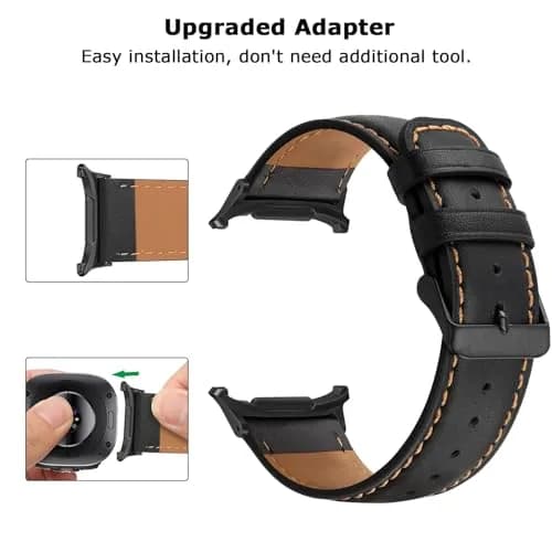 Tasikar Black Leather Watch Band for Samsung Galaxy Watch Ultra 2/1 47mm | Genuine Leather Strap with Stainless Steel Clasp thumbnail 4