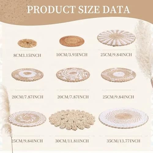 LOCS MICRAI Boho Wall Basket Decor Set of 11 - Natural Bulrush & Rattan, White Retro Style | Handwoven Wall Art for Farmhouse & Home thumbnail 2