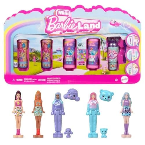 Barbie Mini Barbie Land 5-Pack Pop Reveal Dolls, 1.5-inch Mini Doll with Surprise Reveal & Sensory Play Piece (Styles May Vary) thumbnail 1