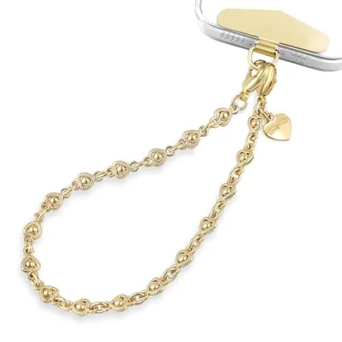 MOUTAKEY Heart Phone Charm Strap with Metal Tether Tab - Pale Gold | Detachable iPhone Chain Wrist Strap for All Phones thumbnail 1