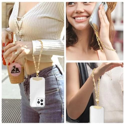 MOUTAKEY Heart Phone Charm Strap with Metal Tether Tab - Pale Gold | Detachable iPhone Chain Wrist Strap for All Phones thumbnail 7
