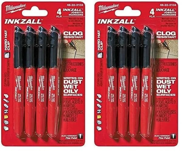 Milwaukee INKZALL Permanent Marker, Fine Point, Black, 4-Pack | Writes on Wet, Oily, Dusty Surfaces — Negro