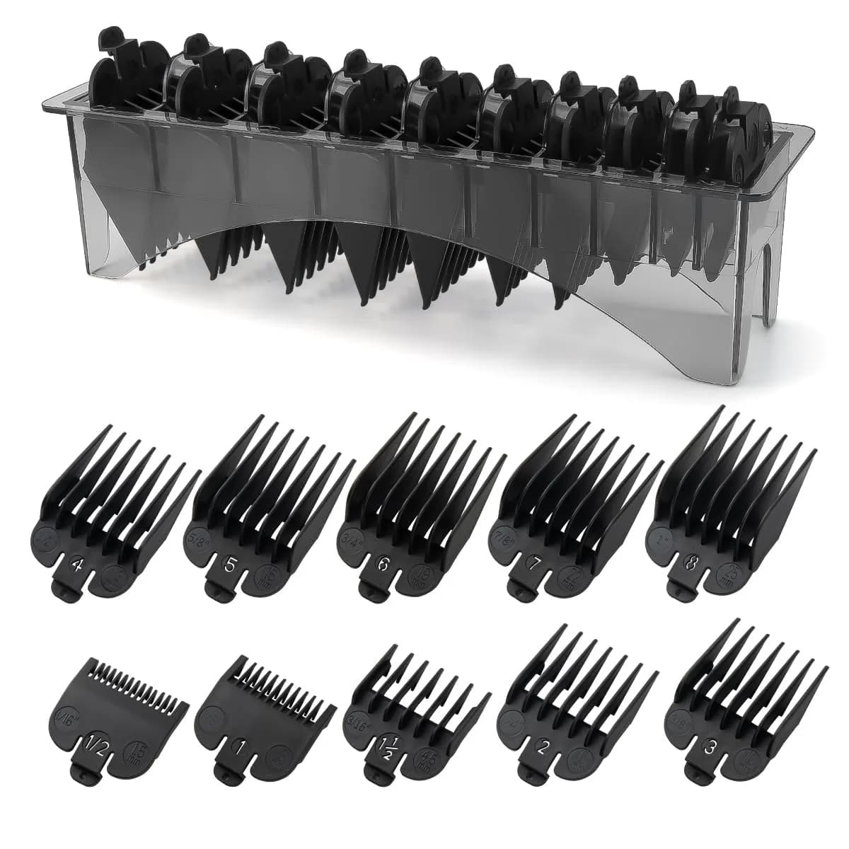 LAVEST Black 10 Piece Clipper Guard Set with Holder | Fits Wahl Clippers, 1/16" to 1" Lengths