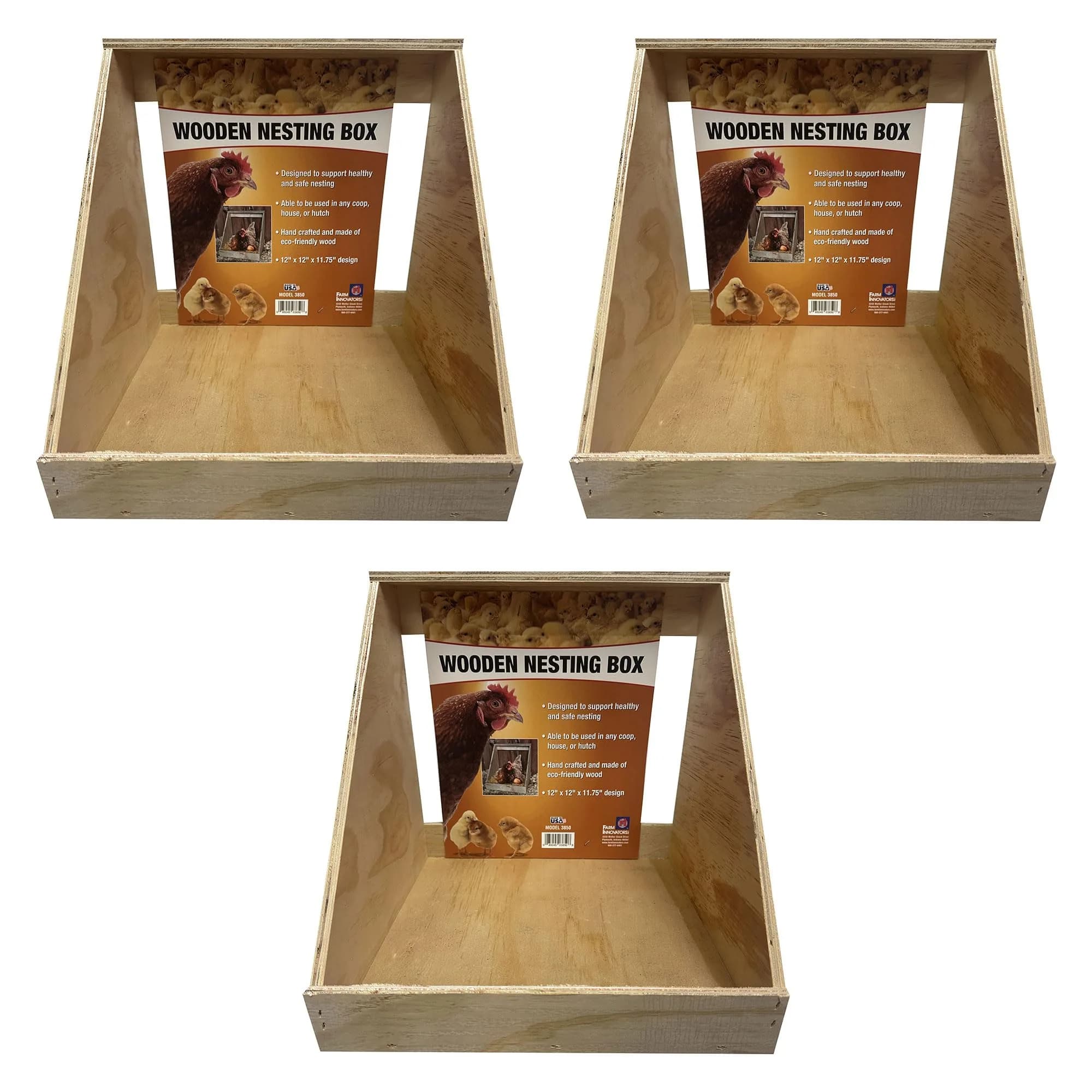 Farm Innovators Handcrafted Wood Chicken Nesting Box 3-Pack | Secure, Fully Assembled, Versatile - main product image