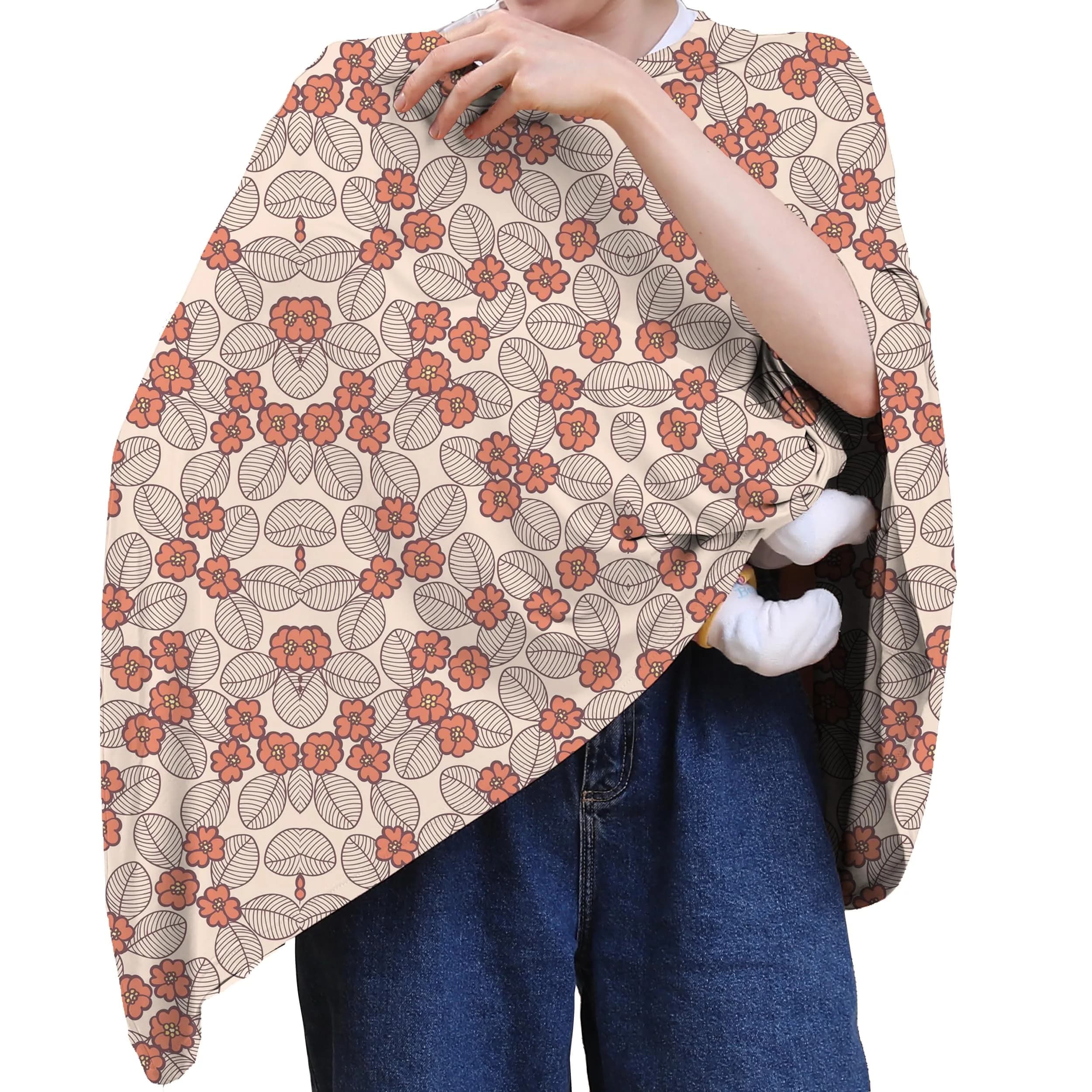 Seejoy Multi-use Nursing Cover for Breastfeeding, 360°Full Coverage Nursing Poncho, Smooth Rayon, Warm Taupe (One Size) — Floral Leaf / Smooth Rayon