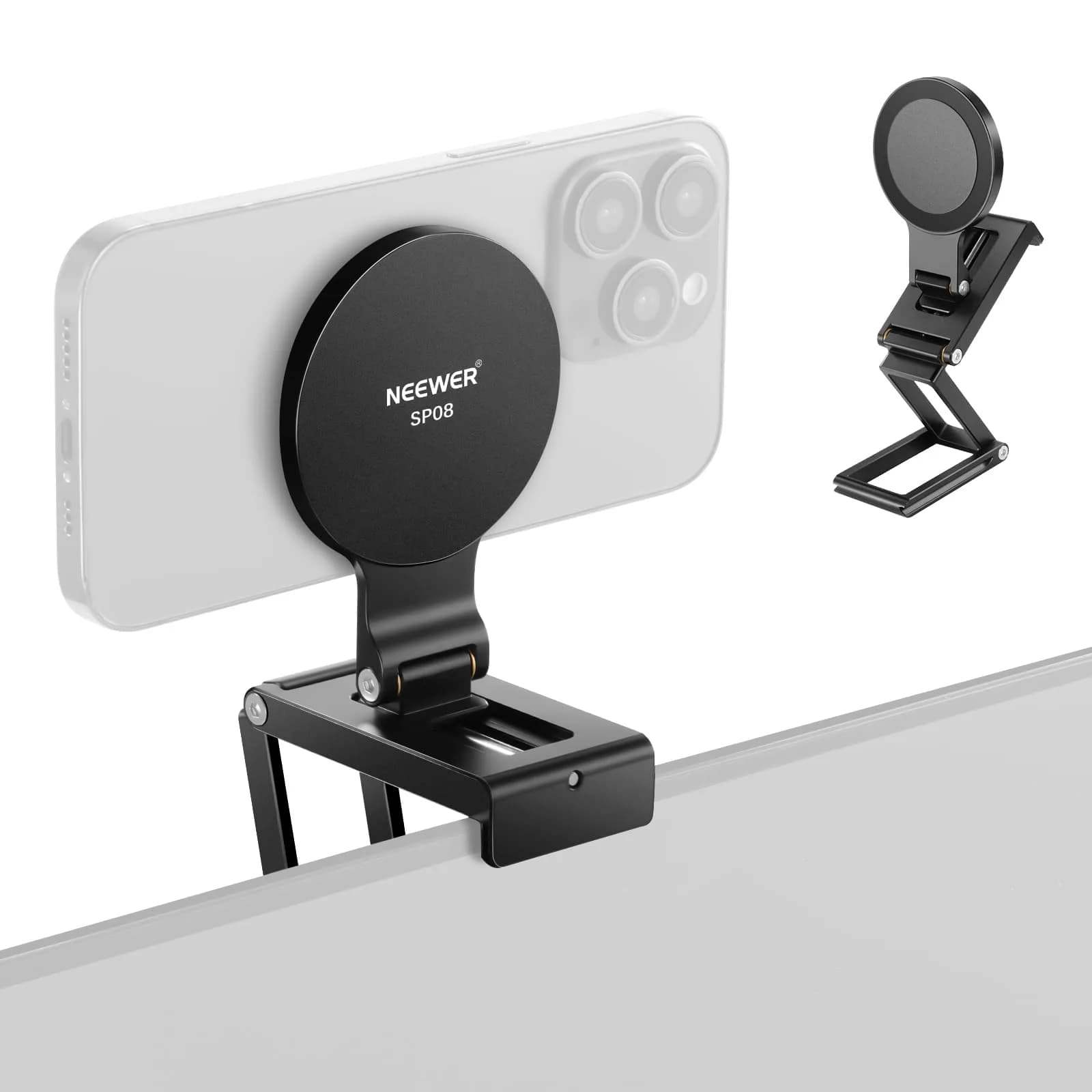 NEEWER Magnetic Phone Holder for Car, Dual Sided Magnet Cell Phone Mount Compatible with MagSafe iPhone, Car Stand Accessories for Dash Windshield Navigation Glass Gym Video Recording (82x60x23mm) — Black