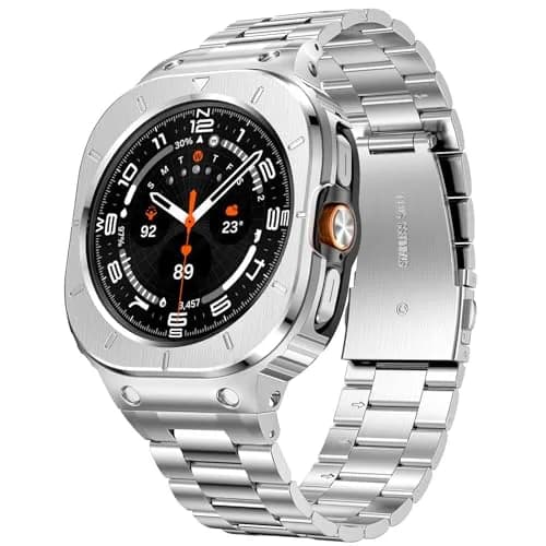 SUPLINK Stainless Steel Band with Case for Samsung Galaxy Watch Ultra 47mm (Silver) | Compatible with Galaxy Watch Ultra 2 thumbnail 1