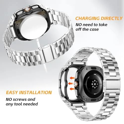SUPLINK Stainless Steel Band with Case for Samsung Galaxy Watch Ultra 47mm (Silver) | Compatible with Galaxy Watch Ultra 2 thumbnail 4