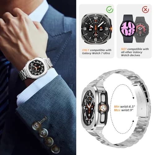 SUPLINK Stainless Steel Band with Case for Samsung Galaxy Watch Ultra 47mm (Silver) | Compatible with Galaxy Watch Ultra 2 thumbnail 5