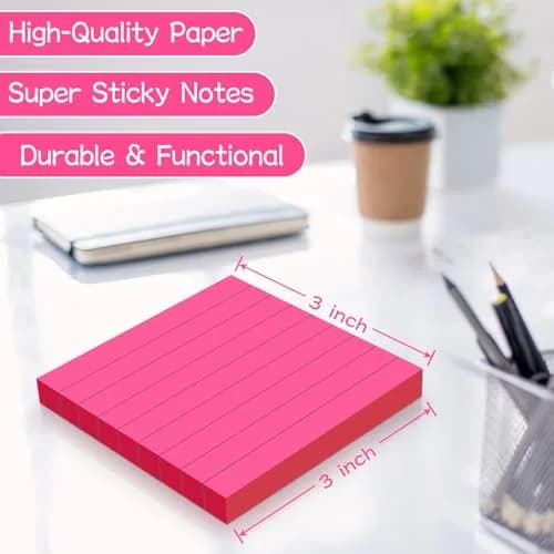 YEECOK Lined Sticky Notes 3x3 inch (7.6x7.6 cm) | 18-Pack, 1008 Sheets Total, Super Sticky thumbnail 3