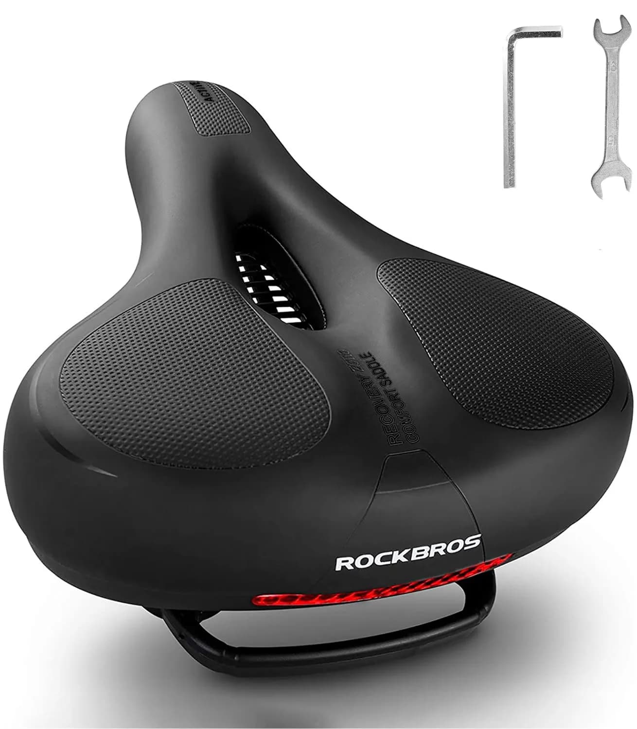 ROCKBROS Bike Seat Cushion Wide Waterproof Soft Foam for Men Women | Dual Shock Absorbing Comfort — Black