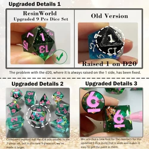 ResinWorld Upgraded 9-Piece Polyhedral Dice Mold with Pendant Crystal D4 | New Font, Easy Paint Fill thumbnail 3