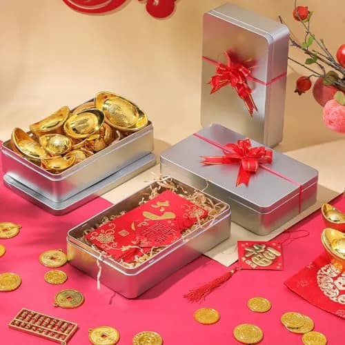 Hotop Metal Tins with Lid Storage Box 21.5cm x 13.5cm x 4.8cm (8.5 x 5.3 x 1.9 Inch) | Pack of 4 Silver Rectangular Containers thumbnail 6