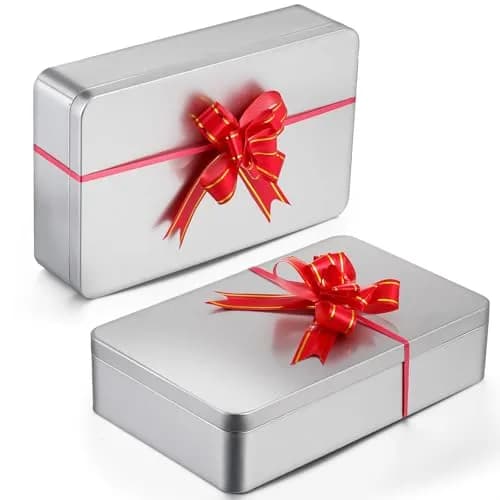 Hotop Silver Metal Tins with Lid Storage Box 21.5cm (8.5") x 13.5cm (5.3") x 4.8cm (1.9") | Pack of 2 Classic Rectangular Containers thumbnail 6