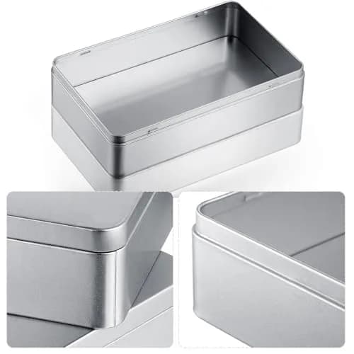 Hotop Silver Metal Tins with Lid Storage Box 21.5cm (8.5") x 13.5cm (5.3") x 4.8cm (1.9") | Pack of 2 Classic Rectangular Containers thumbnail 3
