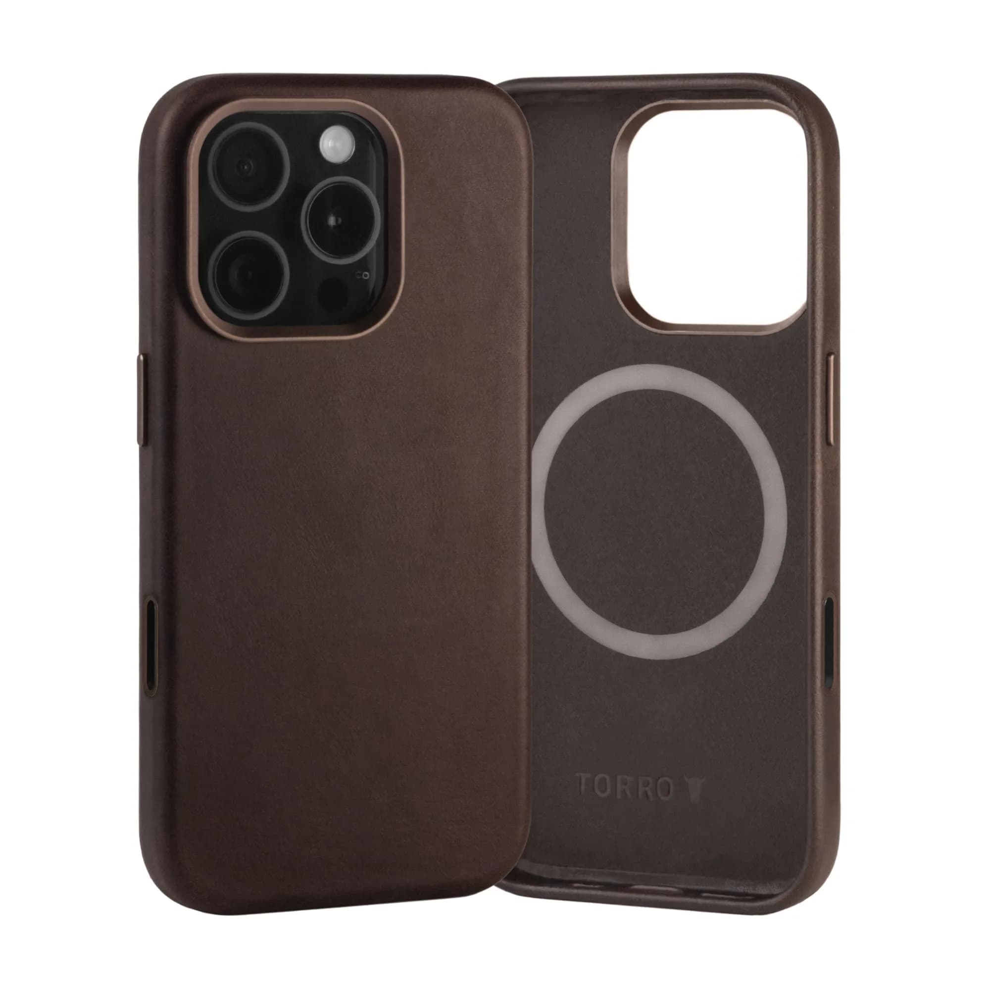 TORRO Leather Case for iPhone 16 Pro Max – Slim MagSafe Compatible Bumper (Dark Brown) - main product image
