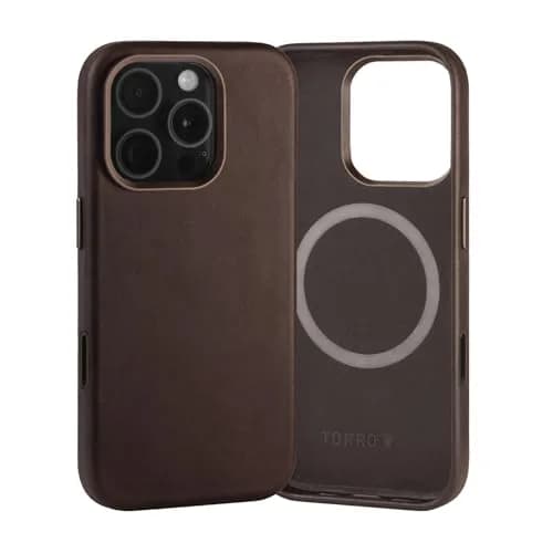 TORRO Leather Case for iPhone 16 Pro Max – Slim MagSafe Compatible Bumper (Dark Brown) thumbnail 1