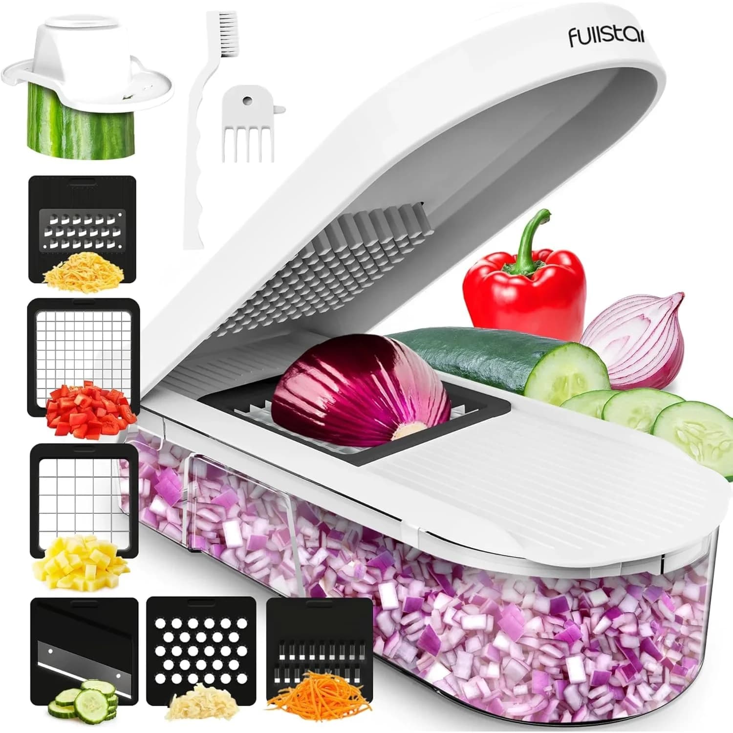 Fullstar Pro Core Vegetable Chopper & Mandoline Slicer 6-in-1 | 6 Stainless Steel Blades + Container