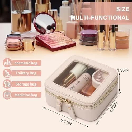 Pinkmik Mini Clear Makeup Bag Beige 13cm (5.11") | TSA Compliant Travel Cosmetic Pouch thumbnail 3