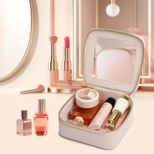 Pinkmik Mini Clear Makeup Bag Beige 13cm (5.11") | TSA Compliant Travel Cosmetic Pouch thumbnail 4