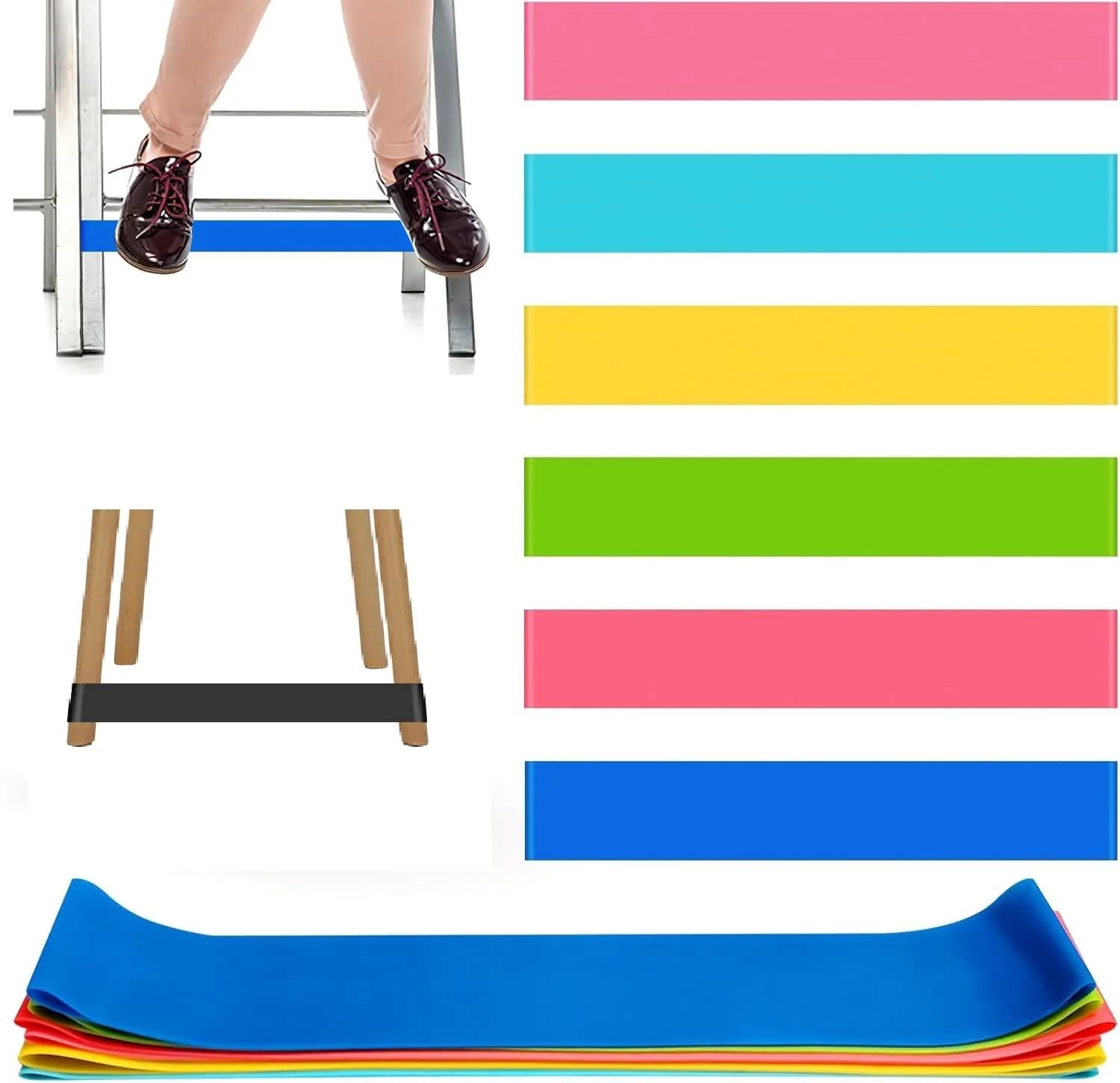 rookea Elastic Chair Bands for Kids | Fidget & ADHD Support, 6 Pack, Colorful TPE Stretch Bands - main product image