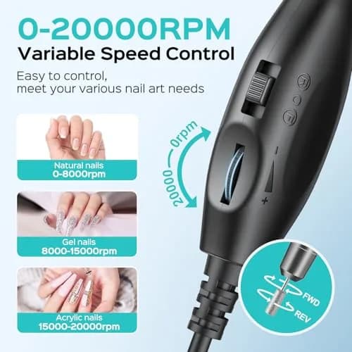 COSLUS C40 Electric Nail Drill Professional with Dial Speed Control & 6 Bits | Grey, Metal, Corded Electric thumbnail 7