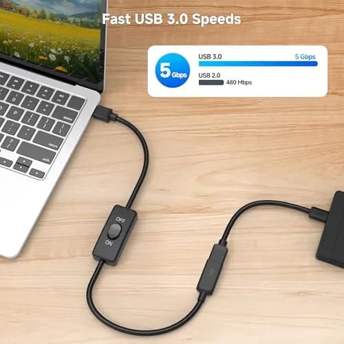 Cable Matters USB 3.0 Extension Cable with On/Off Switch, 1ft (0.3m) | 5Gbps Data Transfer thumbnail 2