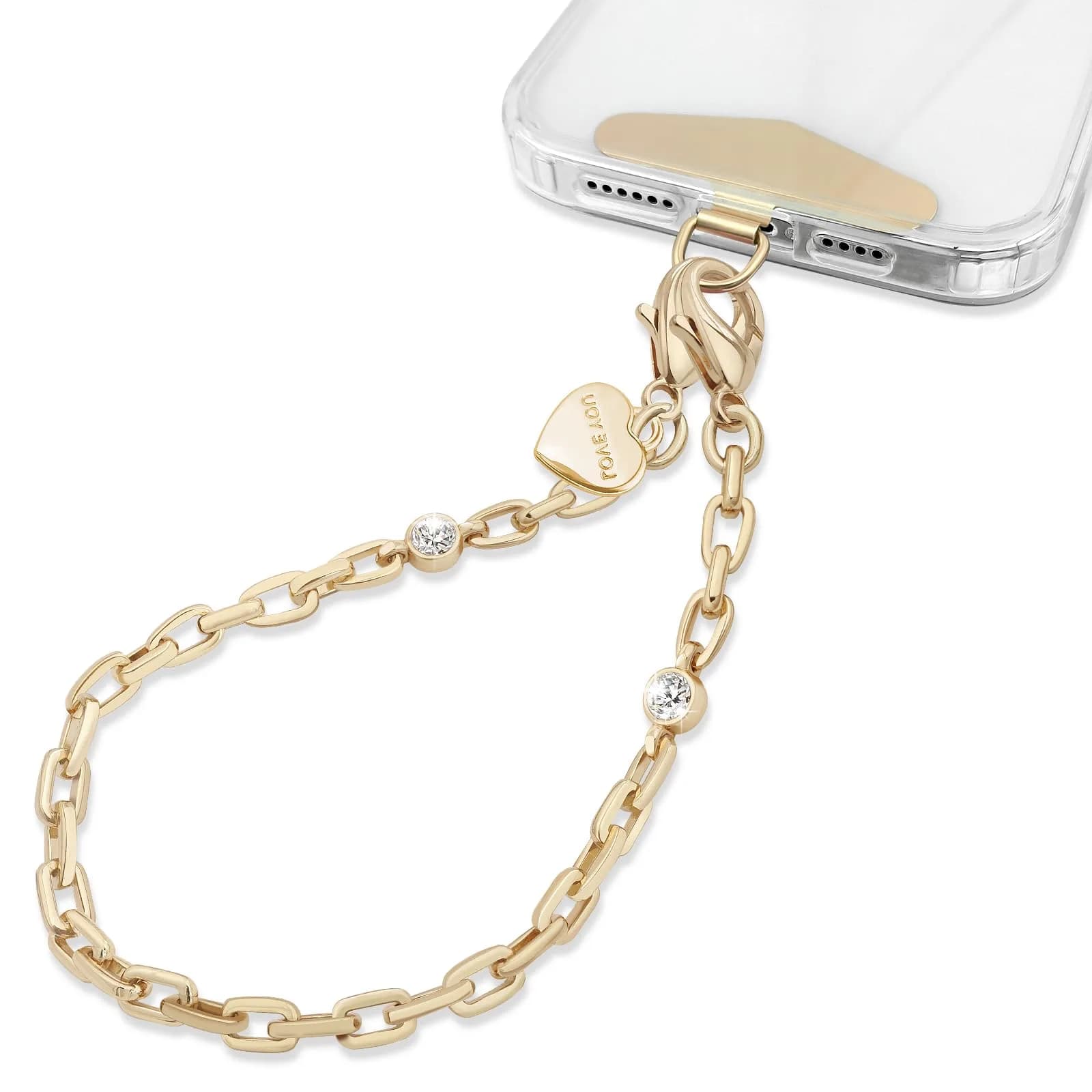 MOUTAKEY Heart Phone Charm Strap with Metal Tether Tab - Pale Gold | Detachable iPhone Chain Wrist Strap for All Phones — Light Gold