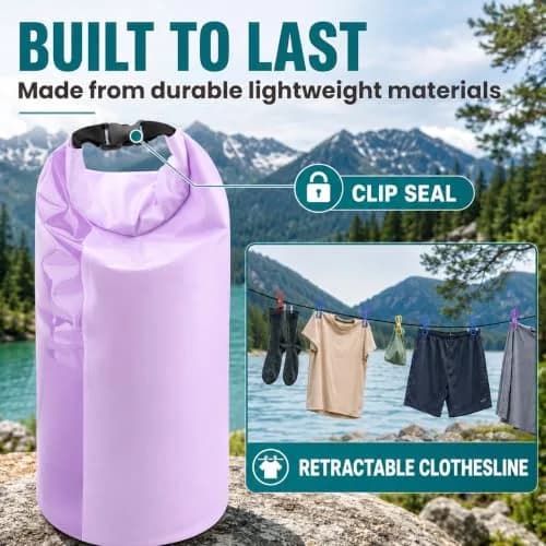 Tilcore Portable Wash Bag with Retractable Clothesline - 3L (101 Fl Oz) Lavander | Non-Electric Manual Washer for Travel & Camping thumbnail 6