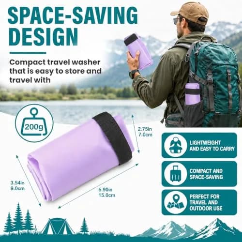 Tilcore Portable Wash Bag with Retractable Clothesline - 3L (101 Fl Oz) Lavander | Non-Electric Manual Washer for Travel & Camping thumbnail 7