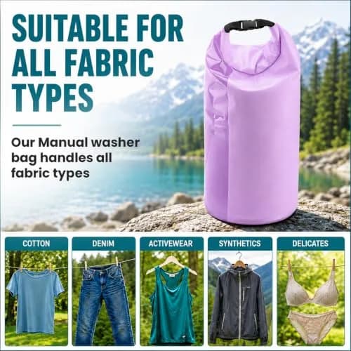 Tilcore Portable Wash Bag with Retractable Clothesline - 3L (101 Fl Oz) Lavander | Non-Electric Manual Washer for Travel & Camping thumbnail 9