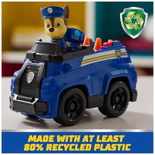Paw Patrol Chase's Patrol Cruiser Toy Car with Collectible Action Figure | Made with 80% Recycled Plastic thumbnail 3