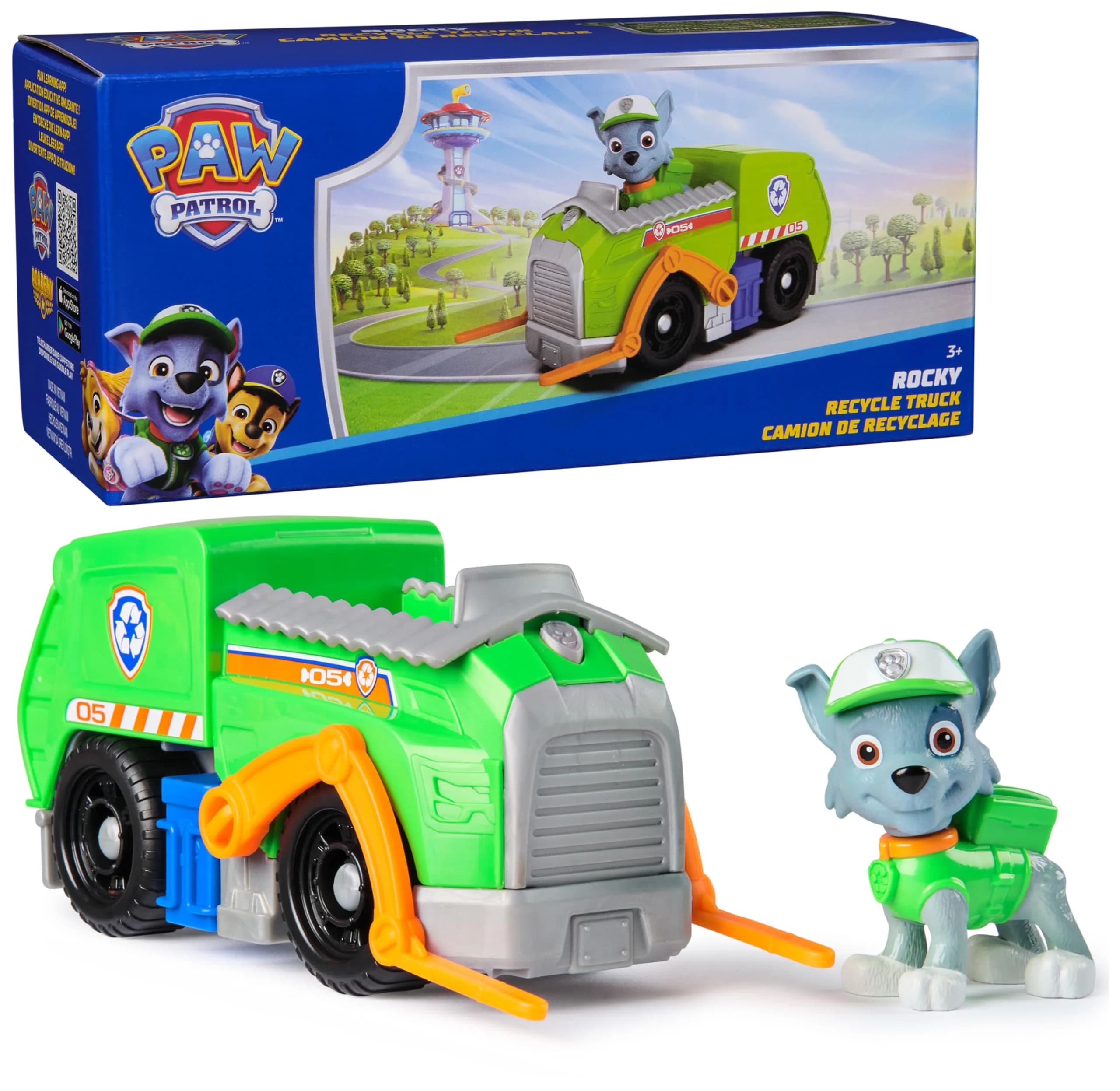 Paw Patrol Rocky's Recycle Truck Toy Vehicle & Collectible Action Figure | ASTM-Tested Educational Toy — Rocky
