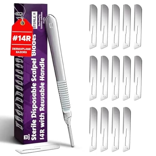 MyMed #14R Dermaplaning Razor Blades with Handle - Pack of 15 + 1 | High Carbon Steel & Stainless Steel thumbnail 1