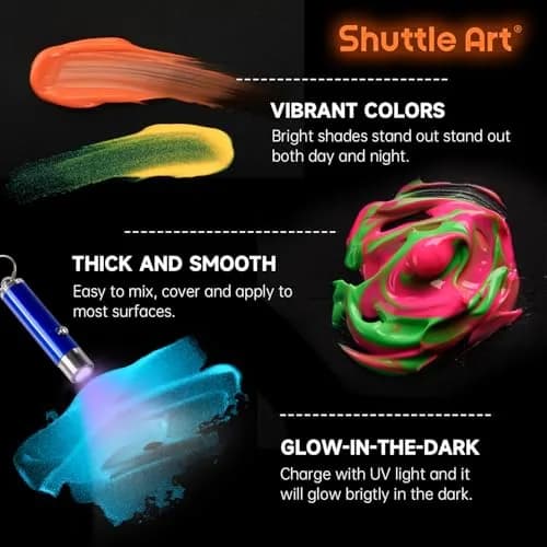 Shuttle Art Glow in the Dark Acrylic Paint Set 12 Colors 60ml (2oz) Bottles | Non-Toxic, Fast Charging, Waterproof thumbnail 7