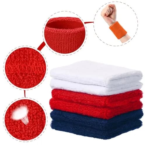 Willbond Sweatbands 6 Pcs | Absorbent Cotton Sports Wristbands for Tennis & Basketball thumbnail 2
