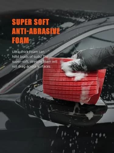 SPTA Car Wash Sponge, 3 Pack Big Red Scratch-Free Cleaning Sponge, Durable Cross Cut Grid for Auto Surfaces thumbnail 3