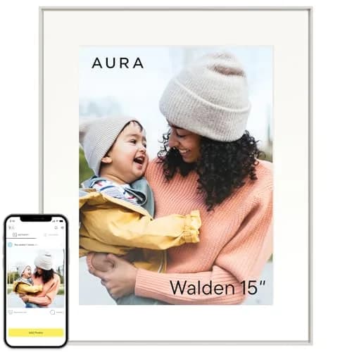 AURA Walden 15" WiFi Digital Picture Frame | Wirecutter's Top Gift | Send Photos from Phone | Aura App Setup | Free Unlimited Storage | White Clay thumbnail 1