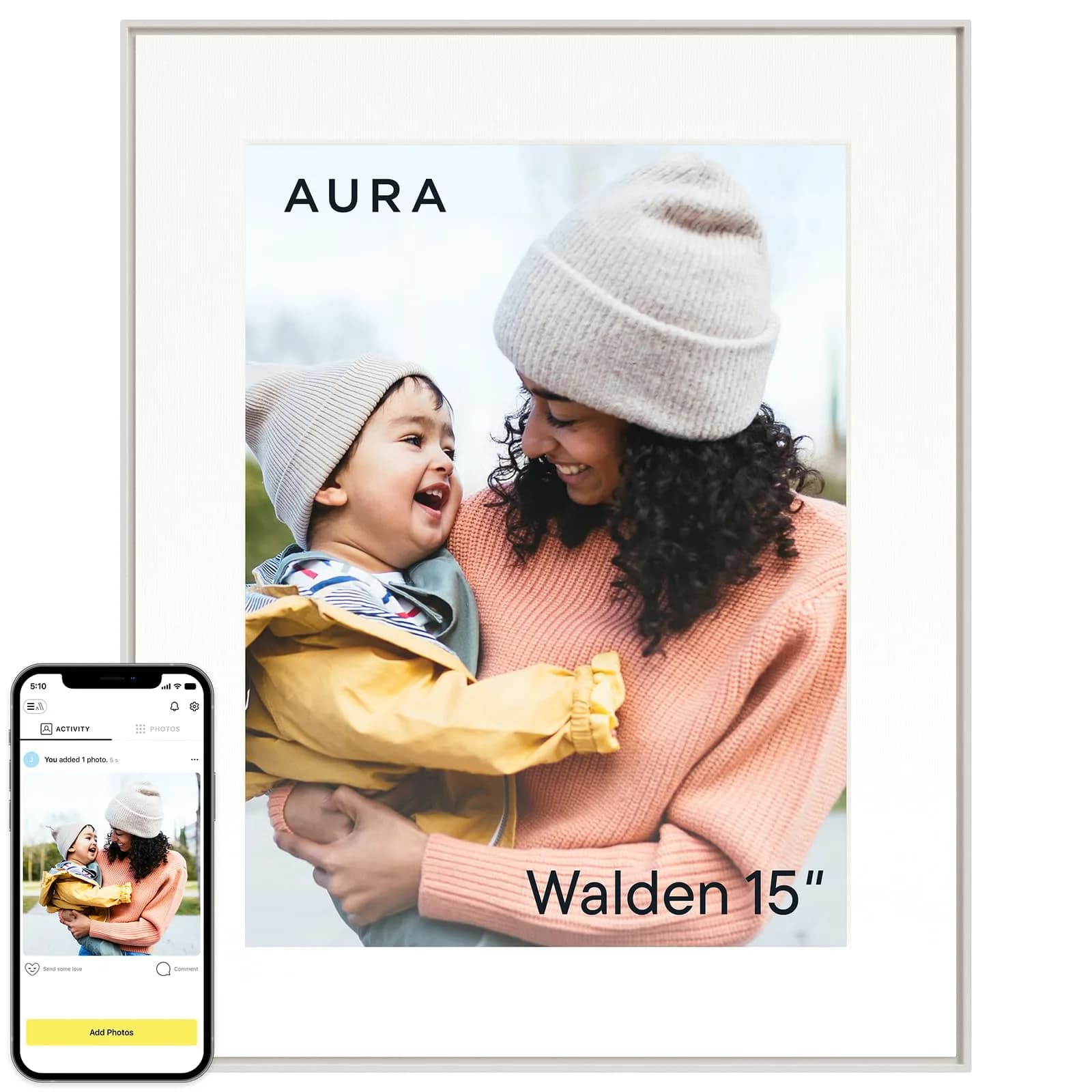 AURA Walden 15" WiFi Digital Picture Frame | Wirecutter's Top Gift | Send Photos from Phone | Aura App Setup | Free Unlimited Storage | White Clay - main product image
