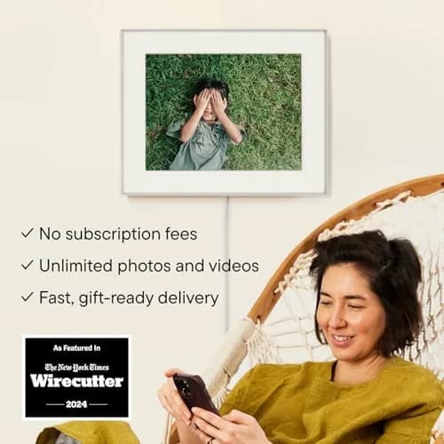 AURA Walden 15" WiFi Digital Picture Frame | Wirecutter's Top Gift | Send Photos from Phone | Aura App Setup | Free Unlimited Storage | White Clay thumbnail 3