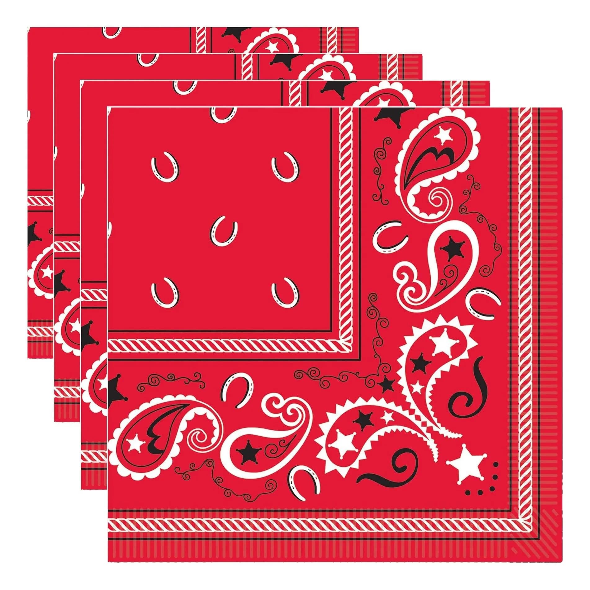 Beistle Cowboy Bandana Beverage Napkins (Pack of 4, 16 Count) | Classic Western Design for Parties