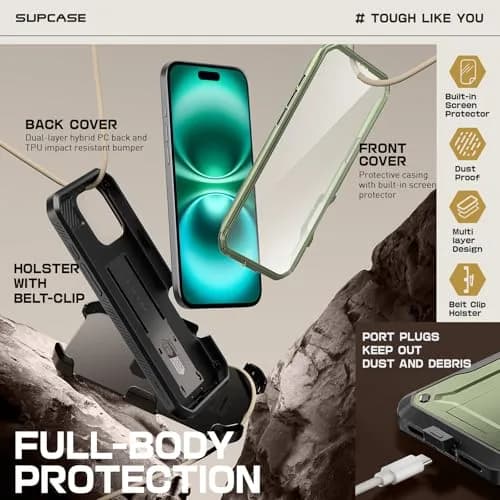 SUPCASE iPhone 16 Pro Max Case with Screen Protector & Stand | Drop Tested 20ft, Shockproof, Detachable Belt Clip, Full Body Protection thumbnail 5