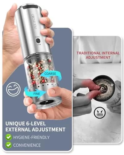 CIRCLE JOY Electric Salt and Pepper Grinder Set with Storage Base, 2-Speed Rechargeable, Adjustable Coarseness, Stainless Steel, White LED Light thumbnail 3