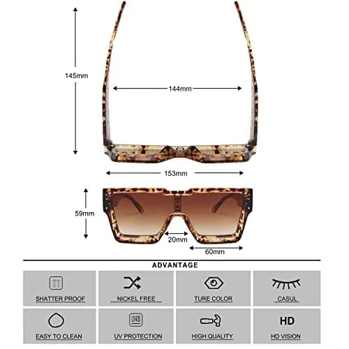 KENBO Oversized Square Tortoise Frame Sunglasses with Gradient Brown Polarized Lenses for Women & Men thumbnail 5